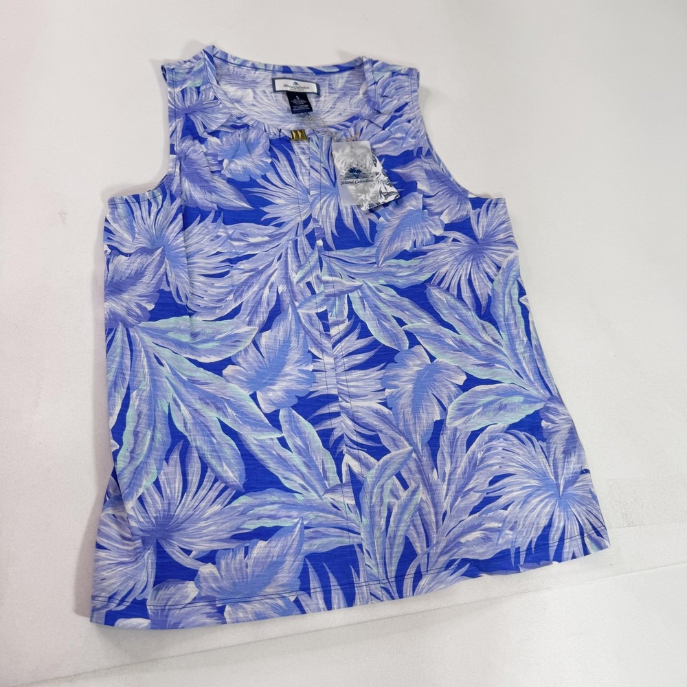 Island Collection Stella Parker Tank Top Womens Small Blue Tropical Leaf Print